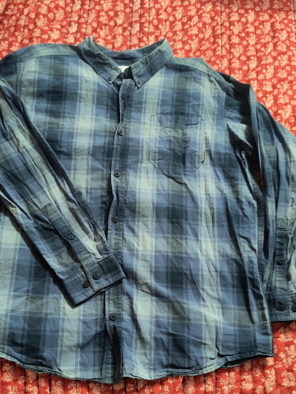 Columbia Men's Blue Plaid Long-Sleeve Button-Down Shirt, Like New